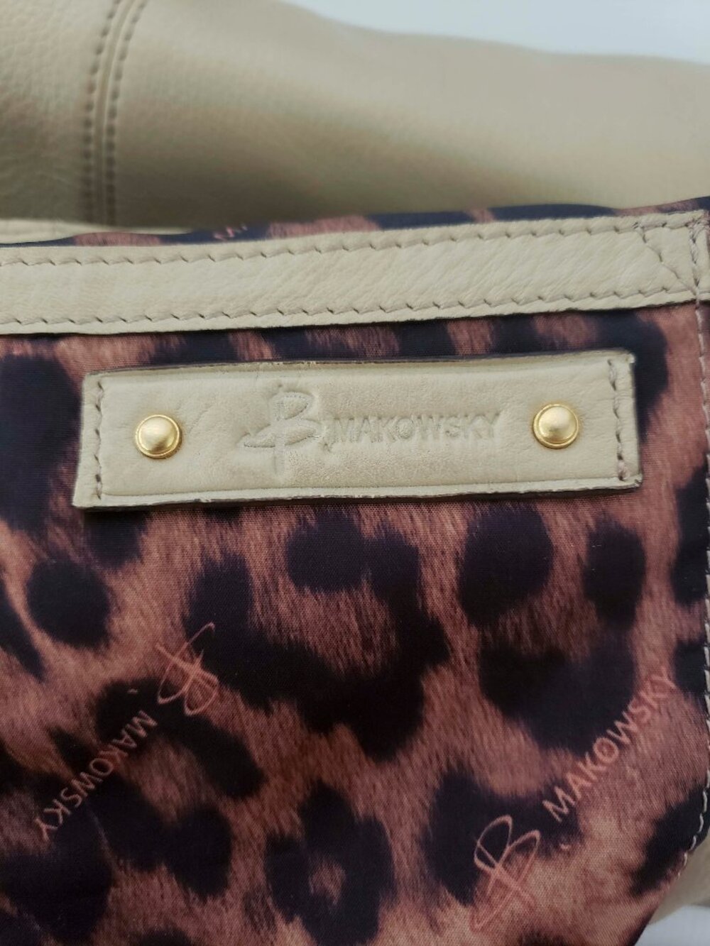 B. Makowsky Beige/Light Tan Pebbled Leather Tote Bag - Picture 9 of 9